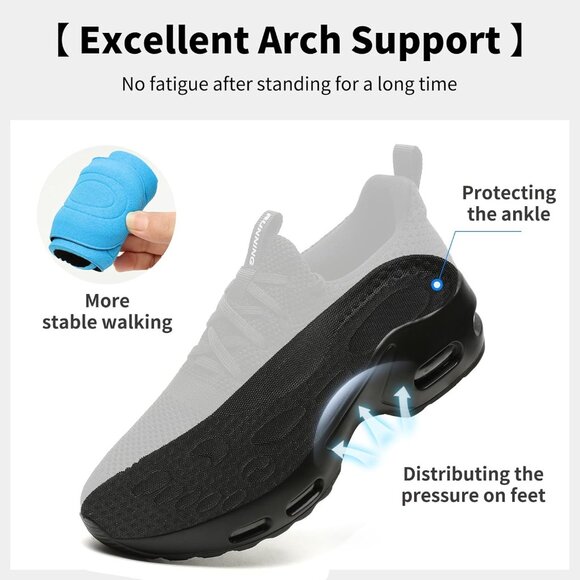 Funbank Women Black Comfortable Lightweight Athletic Sport Workout Running Shoes - Picture 3 of 7